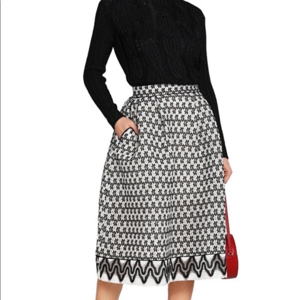 MAJE Josy Pleated Black and White Lace Midi Skirt - Picture 13 of 15